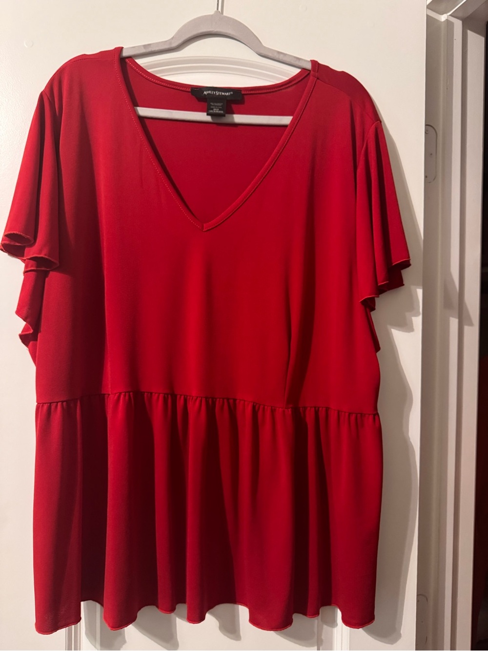 Ashley Stewart Rex V-Neck Flutter Sleeve Peplum Top